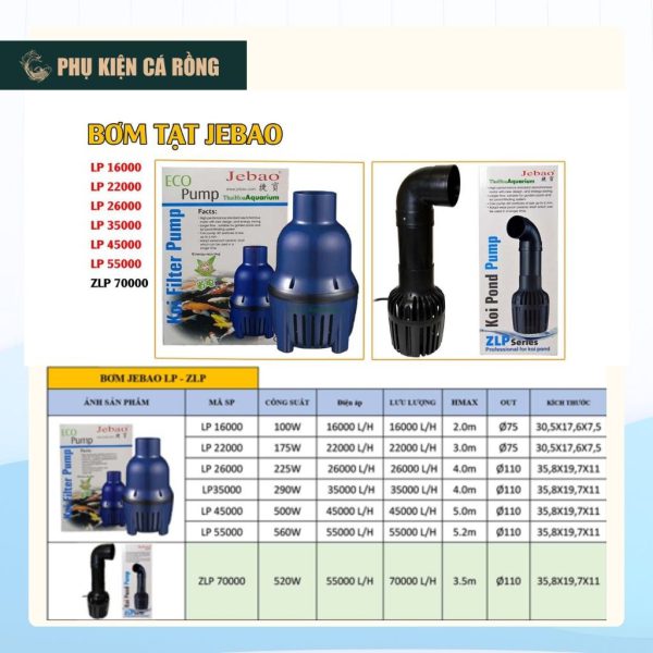 Máy Bơm Hồ Cá Koi Jebao Tiết Kiệm Điện – Lưu Lượng Mạnh, Chạy Êm, Bền 24/7