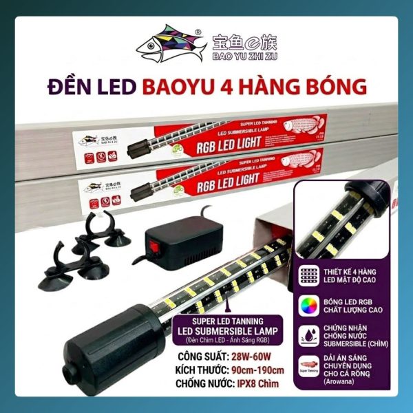 Đèn LED Bể Cá Rồng Baoyu BY 90cm–190cm Tăng Màu Cá, Sáng Hồ Đẹp
